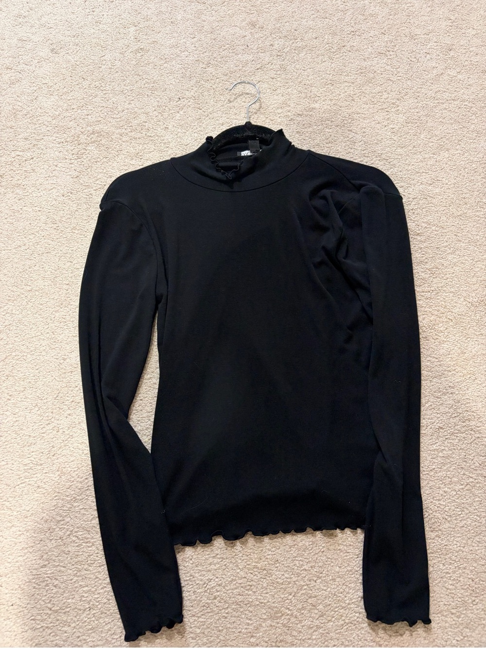 J. Crew Black Long-Sleeve Ruffle Mock Neck Top